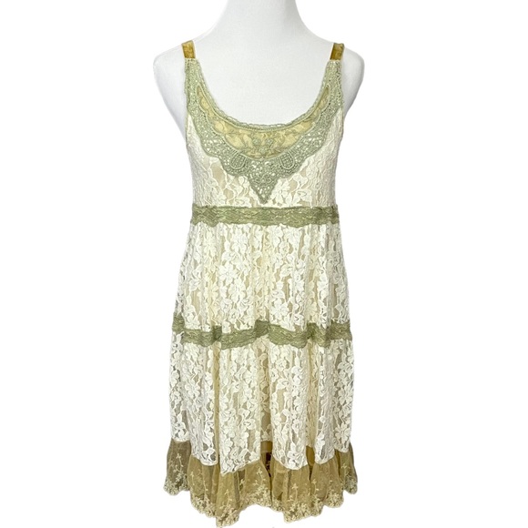 A’reve Cream Boho Lace Tiered Sleeveless Dress M - Picture 1 of 7